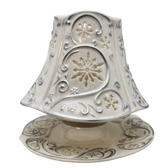 Yankee Candle Large Jar Shade Topper & Plate Silver Snowflake Cutout READ - Picture 1 of 9
